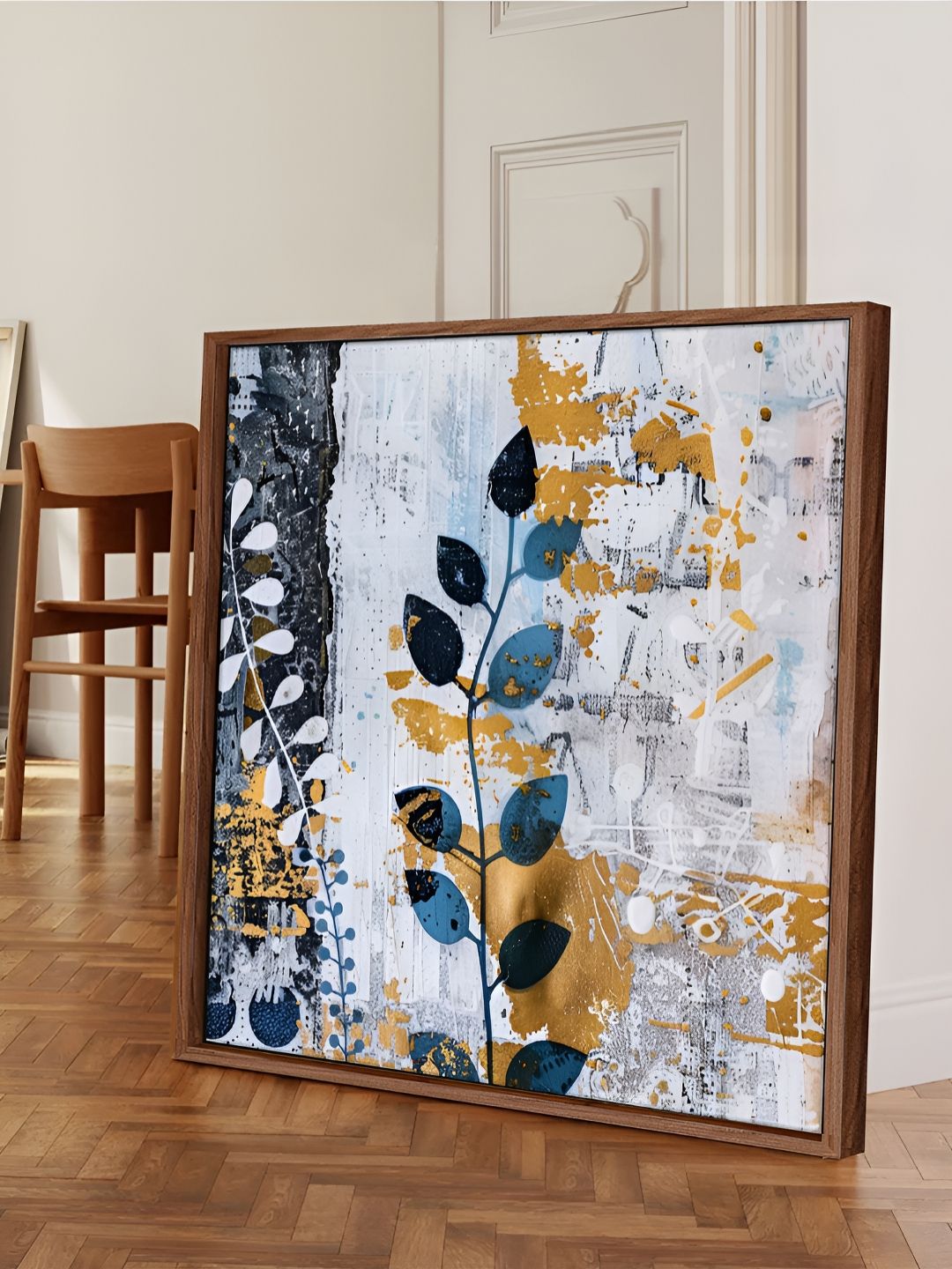 Art Street Blue & Yellow 1 Piece Canvas Abstract Wall Paintings