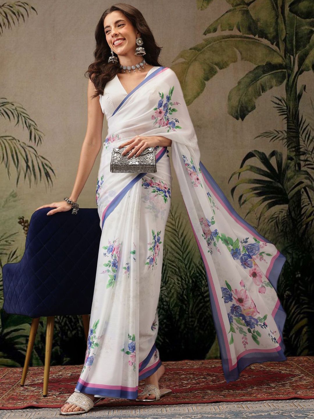 Silk Land Floral Satin Digotal Print Saree-image-1