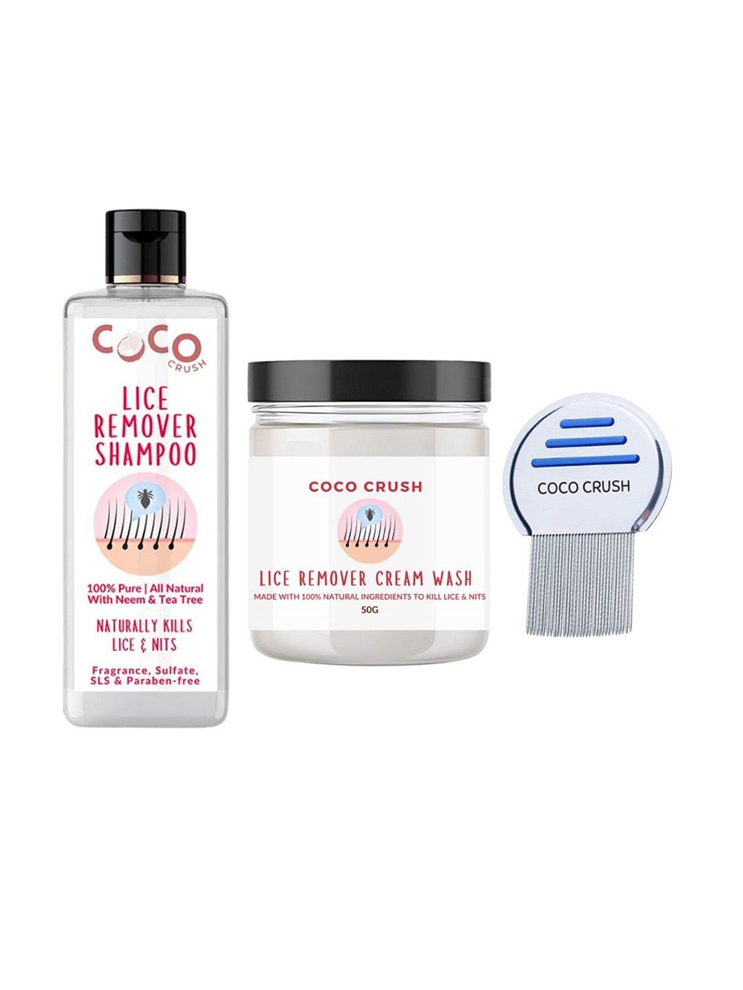 Coco Crush Set Of 3 Lice Removal Hair Cream & Shampoo - 50 ml Each With Comb-picture-12