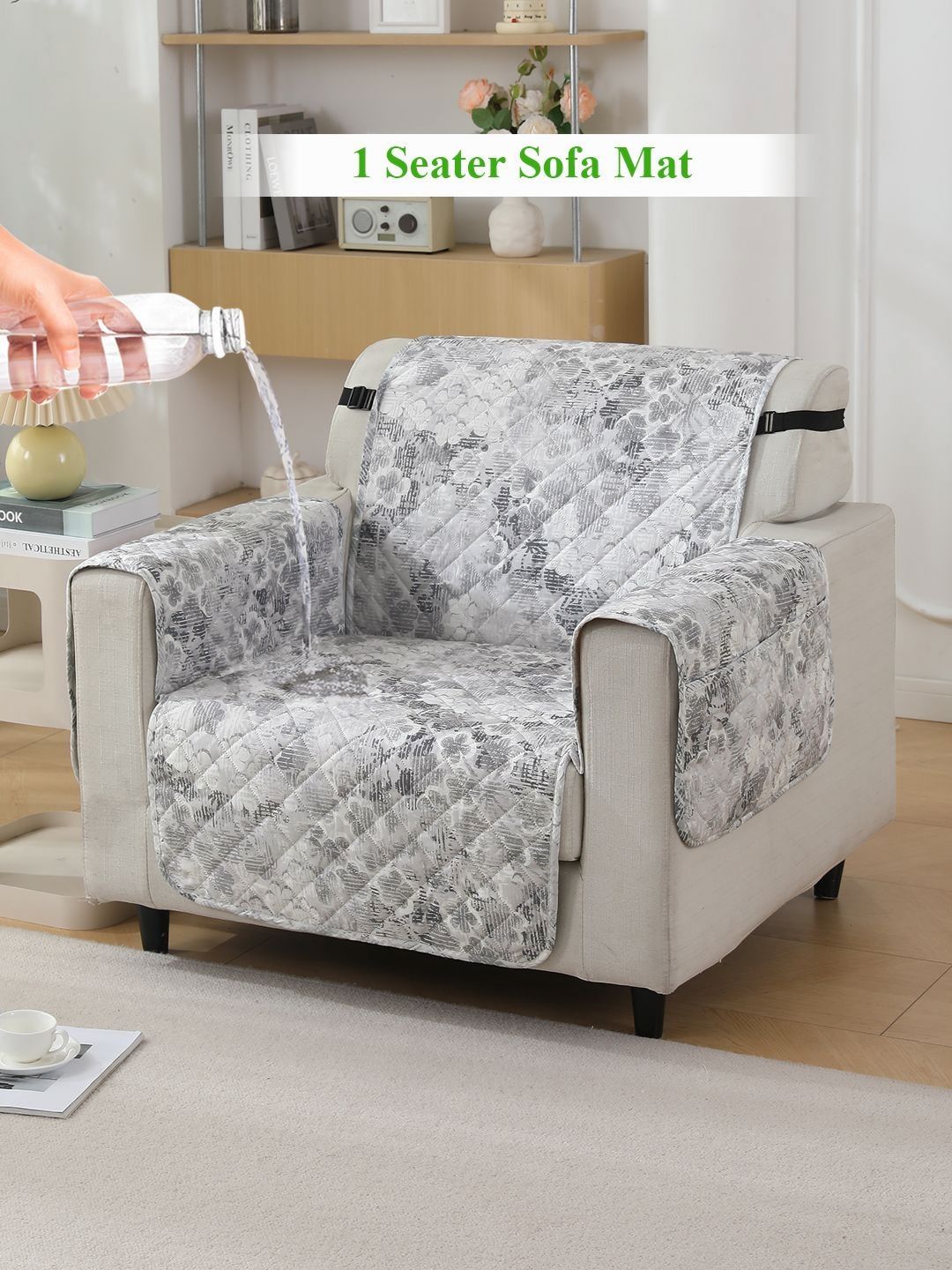 HOKIPO Grey & White Printed Sofa Cover With Arms-picture-8