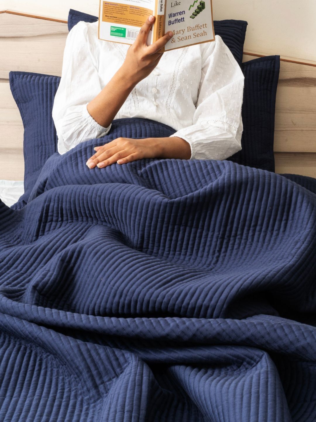 Rya Living Blue Striped Cotton Double King Bed Cover With Pillow Covers-image-30