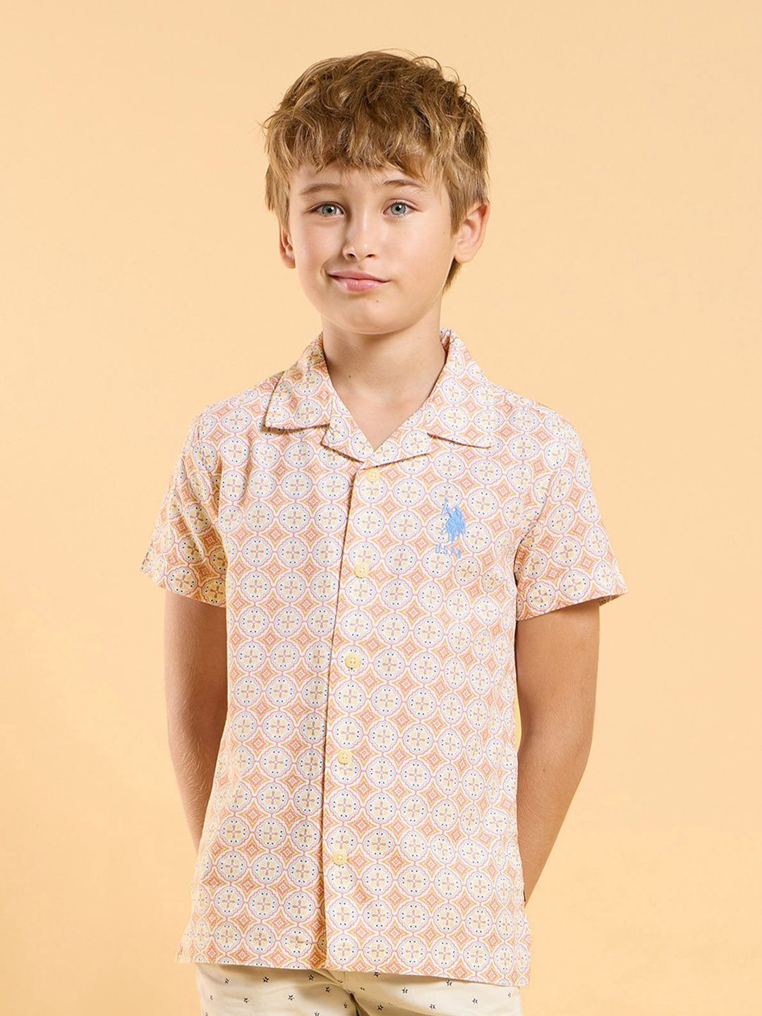 U.S. Polo Assn. Kids Boys Classic Fit Cuban Collar Floral Printed Cotton Casual Shirt-picture-57