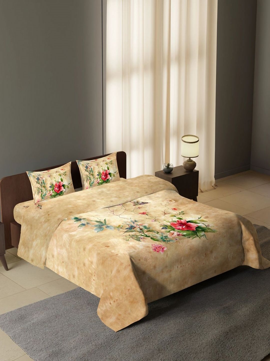 Synergized Cotton Crimson Beige & Red Printed 300 TC King Bedsheet Set-2.74 m x 2.74 m-image-48