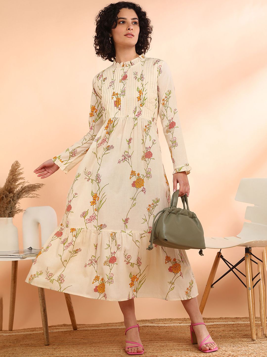 Women's Yellow Floral A Line Dress
