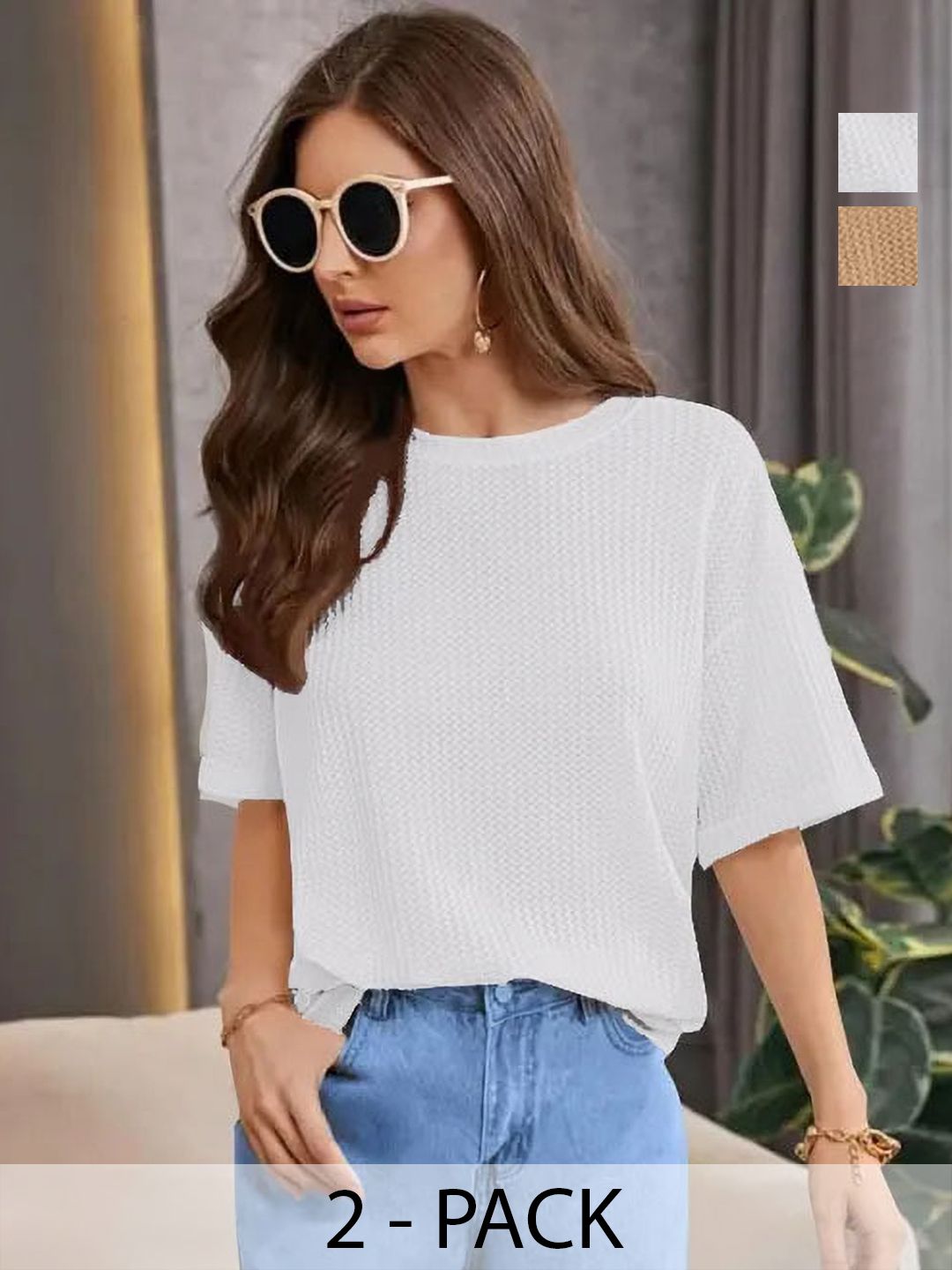 SRISARAS Women 2 V-Neck Pockets T-shirt-picture-21