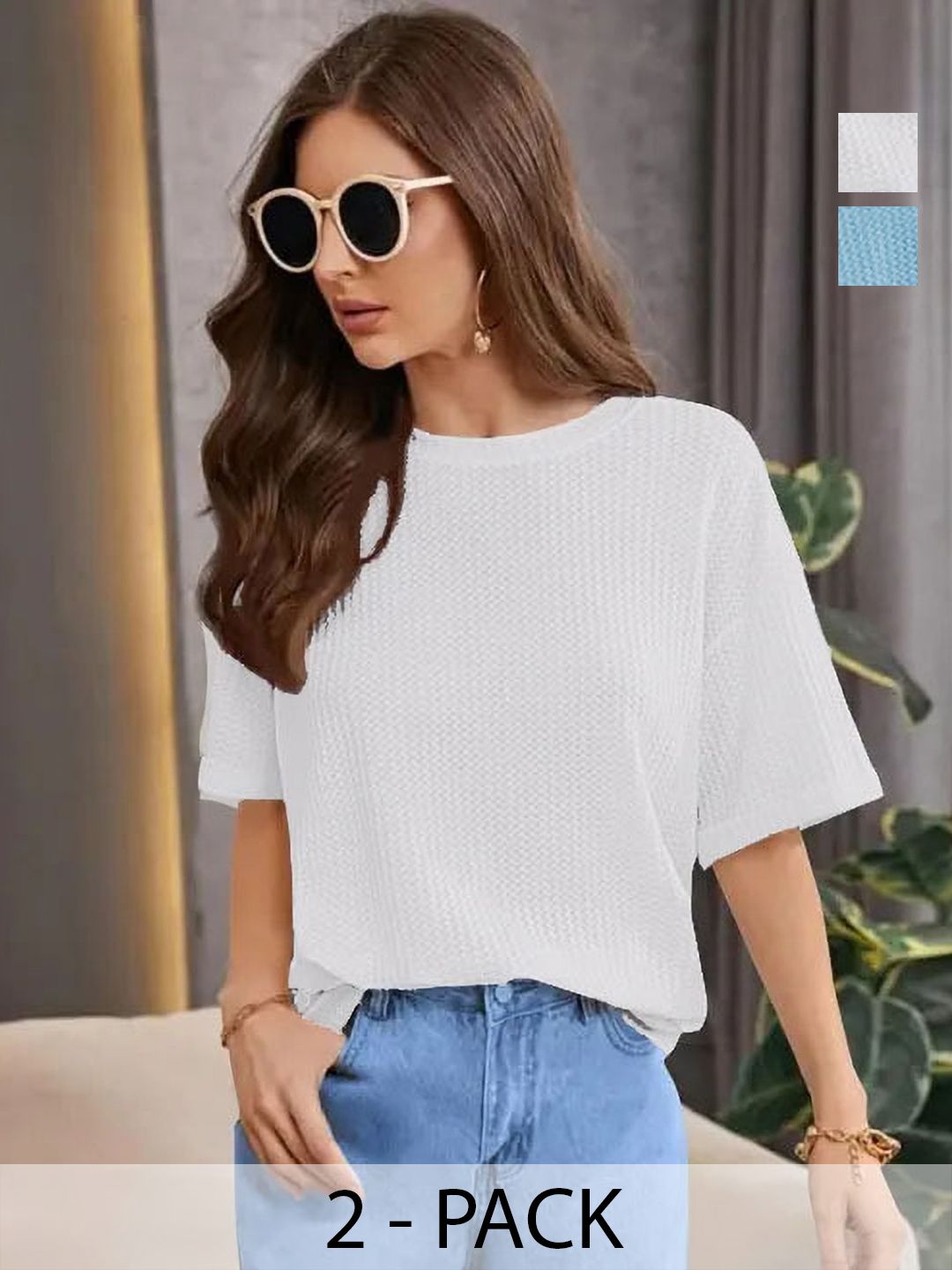 SRISARAS Women 2 V-Neck Drop-Shoulder Sleeves T-shirt-picture-32