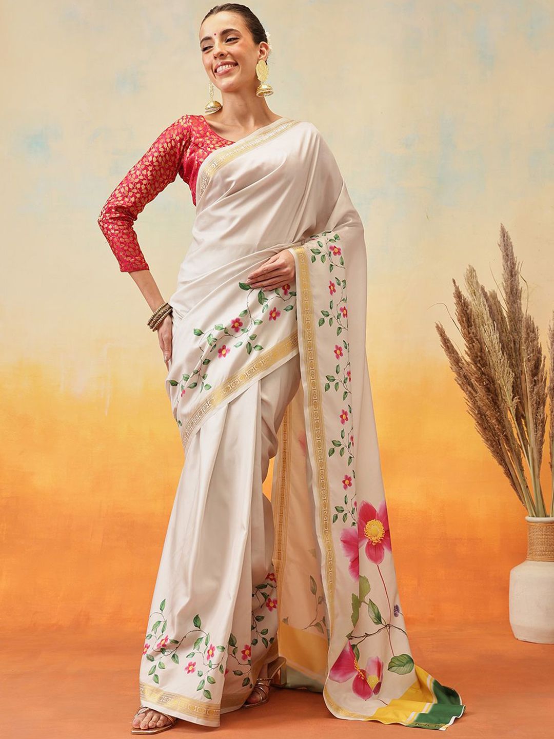 Silk Land Floral Zari Art Silk Ready to Wear Kasavu Saree-picture-10
