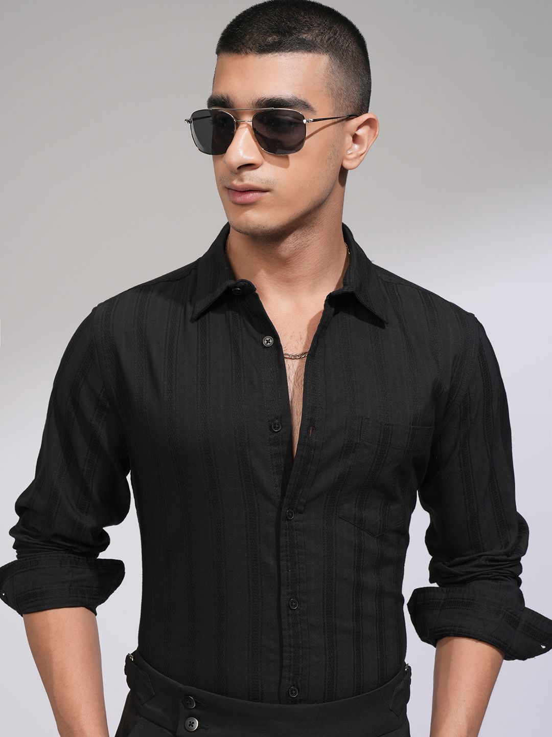 HIGHLANDER Men Slim Fit Spread Collar Textured Cotton Formal Shirt-picture-19