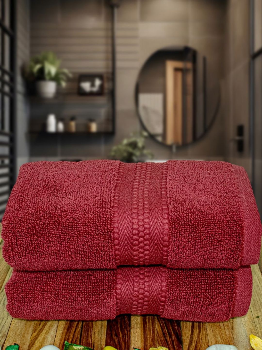 Myntra Elegant Homes 2-Pcs Maroon 600 GSM Pure Cotton Soft Hand Towels-image-32