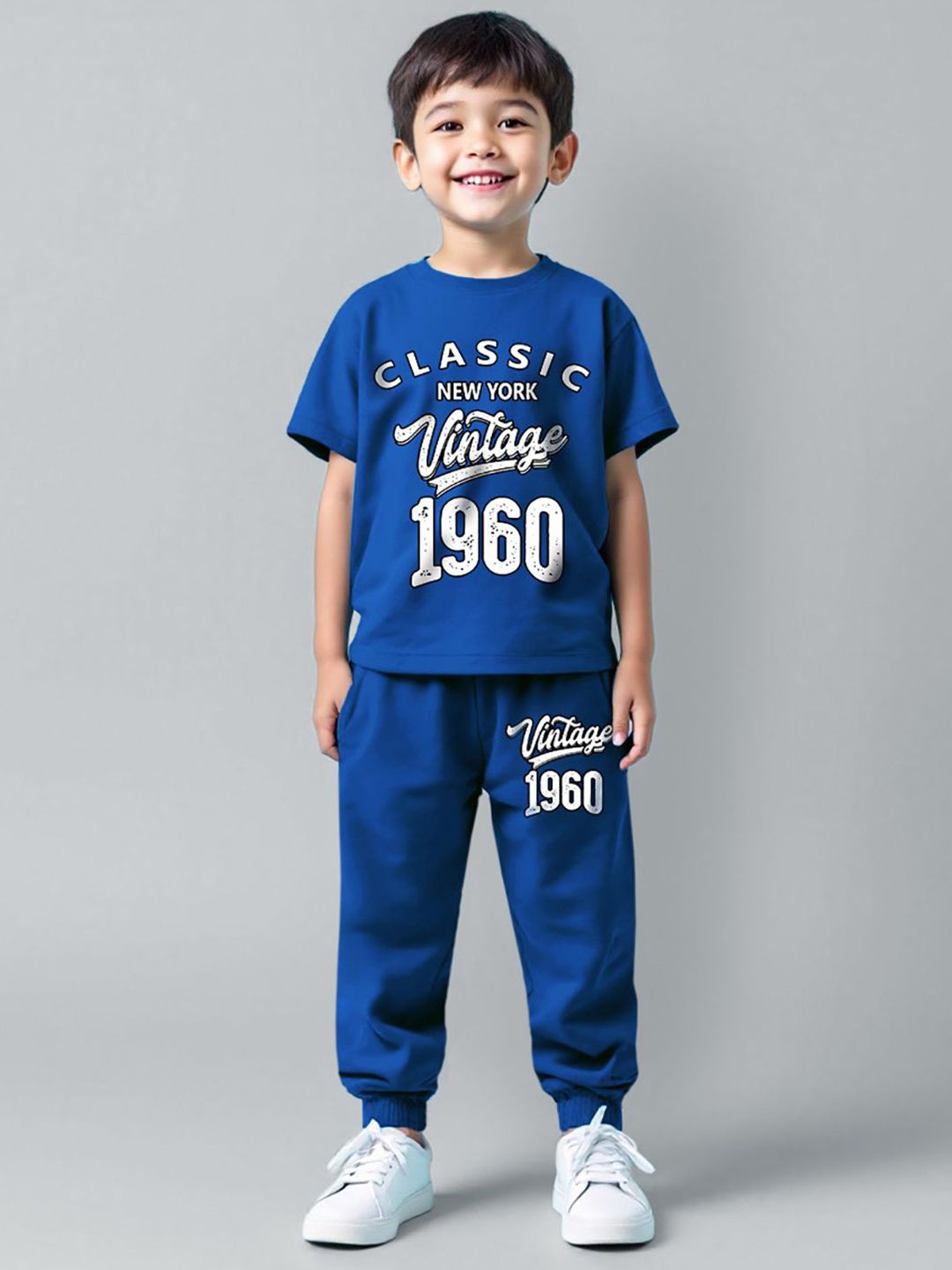 YK X Trampoline Kids Graphic Printed Round Neck T-shirt with Track Pant-picture-27