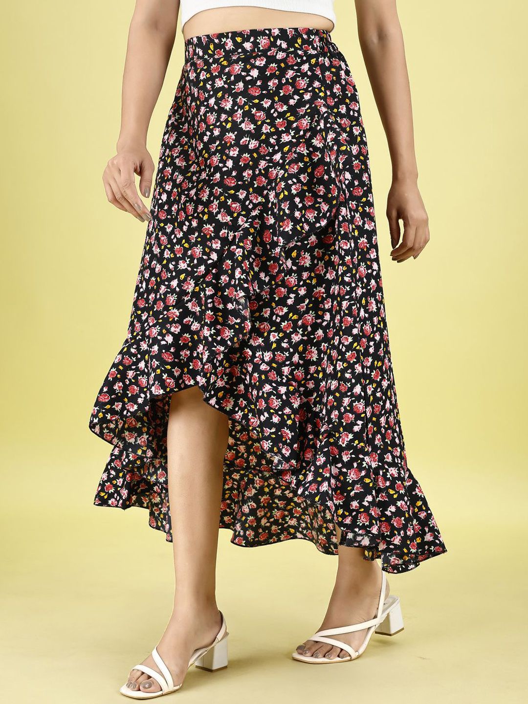ZWERLON Women Floral Printed A-Line High-Low Midi Skirt-picture-17