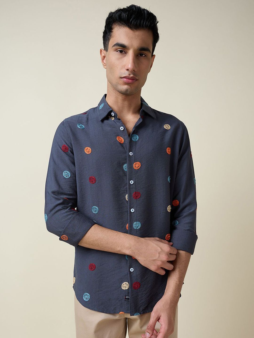 Thomas Scott Men Premium Fit Spread Collar Textured Casual Shirt-picture-14