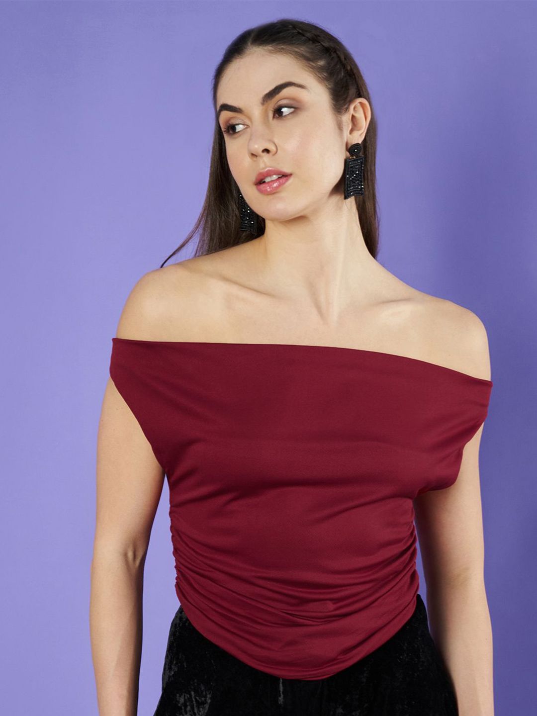 Istyle Can Off-Shoulder Crepe Crop Top-picture-18