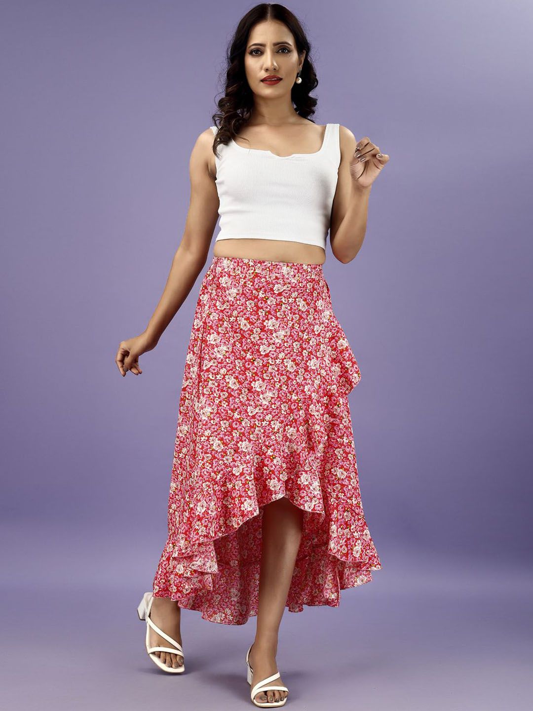 ZWERLON Women Floral Printed Wrap Midi Skirt-image-15