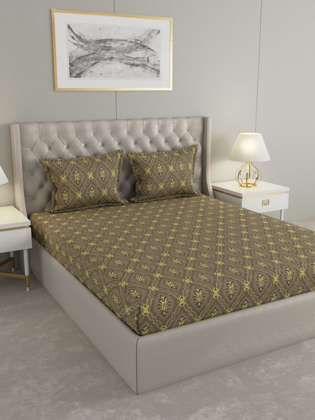 Raymond Home Hazel Yellow & Brown Floral Printed Queen Bedsheet Set- 2.50 m x 2.25 m-picture-18