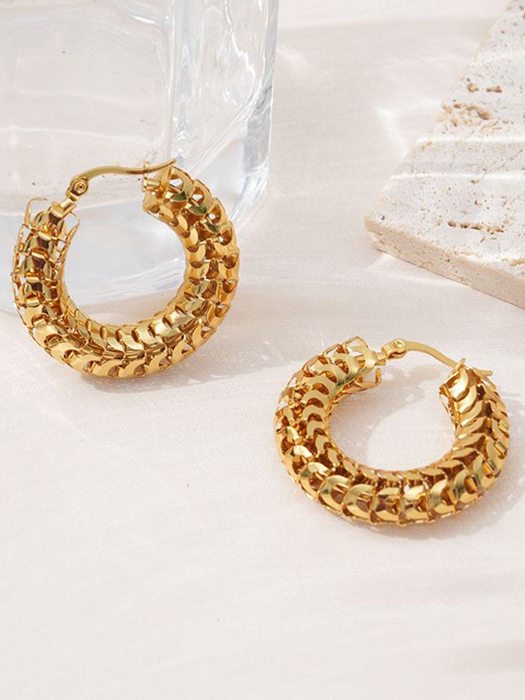 DIVASTRI Gold-Plated Circular Shaped Hoop Earrings-picture-38