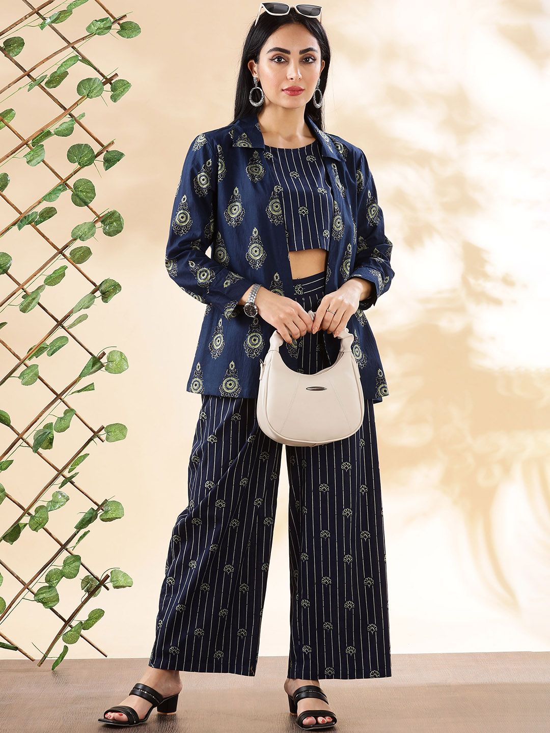 Anouk Blue Ethnic Motifs Printed Pure Cotton Top And Jacket With Palazzo-picture-37