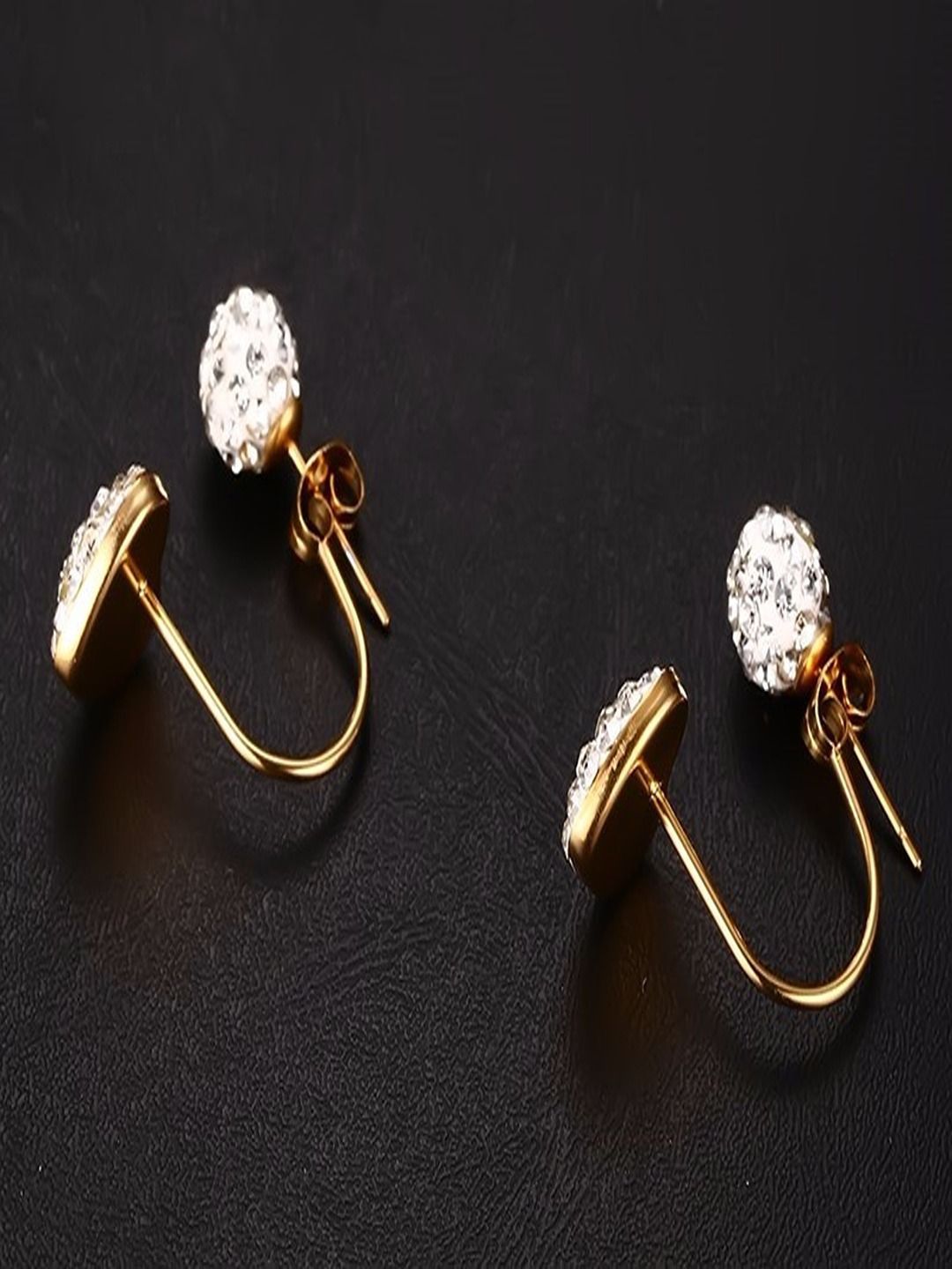 DressBerry Gold-Plated Crystals Studded Contemporary Shaped Drop Earrings-picture-33