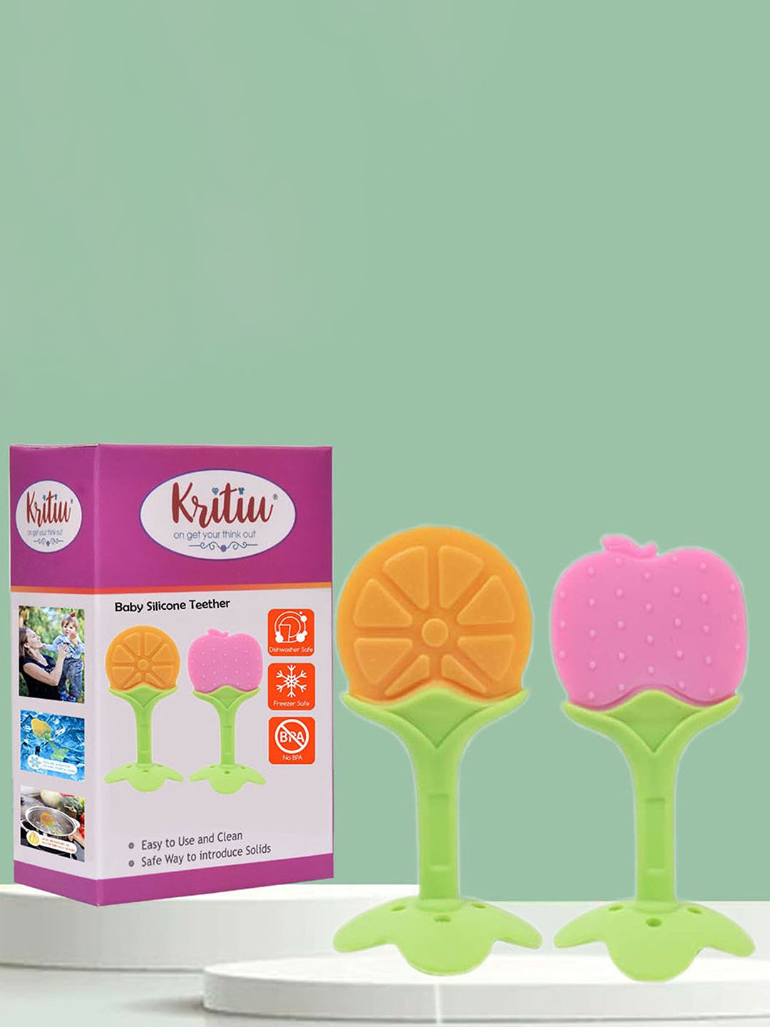 Kritiu Kids Set Of 2 Textured Fruit Shape Baby Teethers-image-10