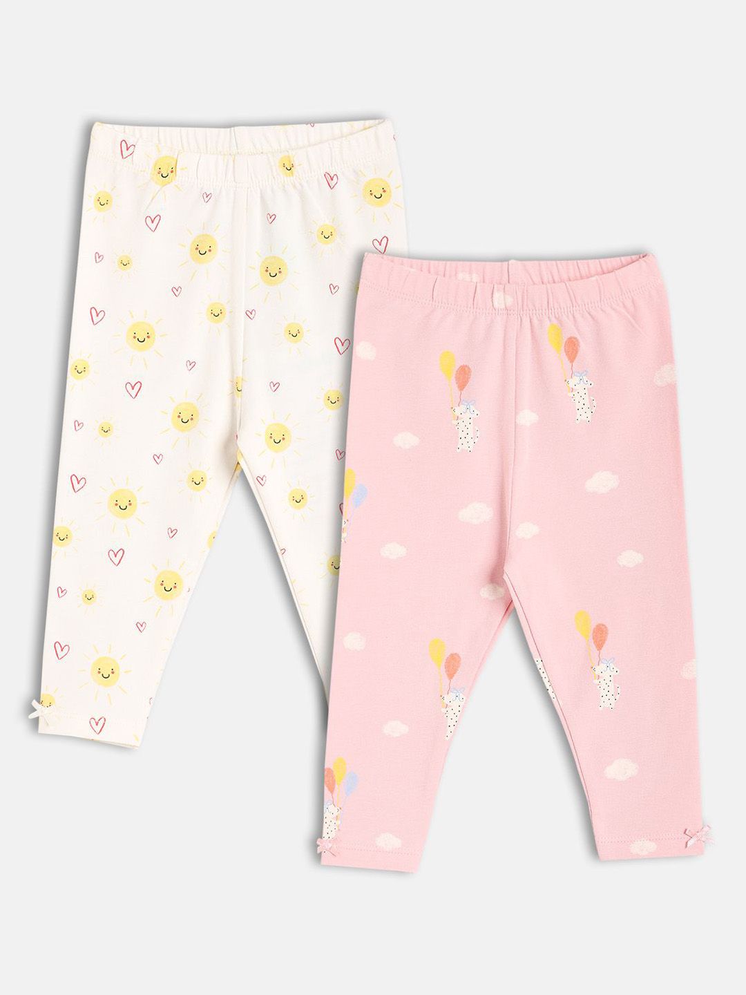 MINI KLUB Girls Pack Of 2 Pink & White Printed Leggings