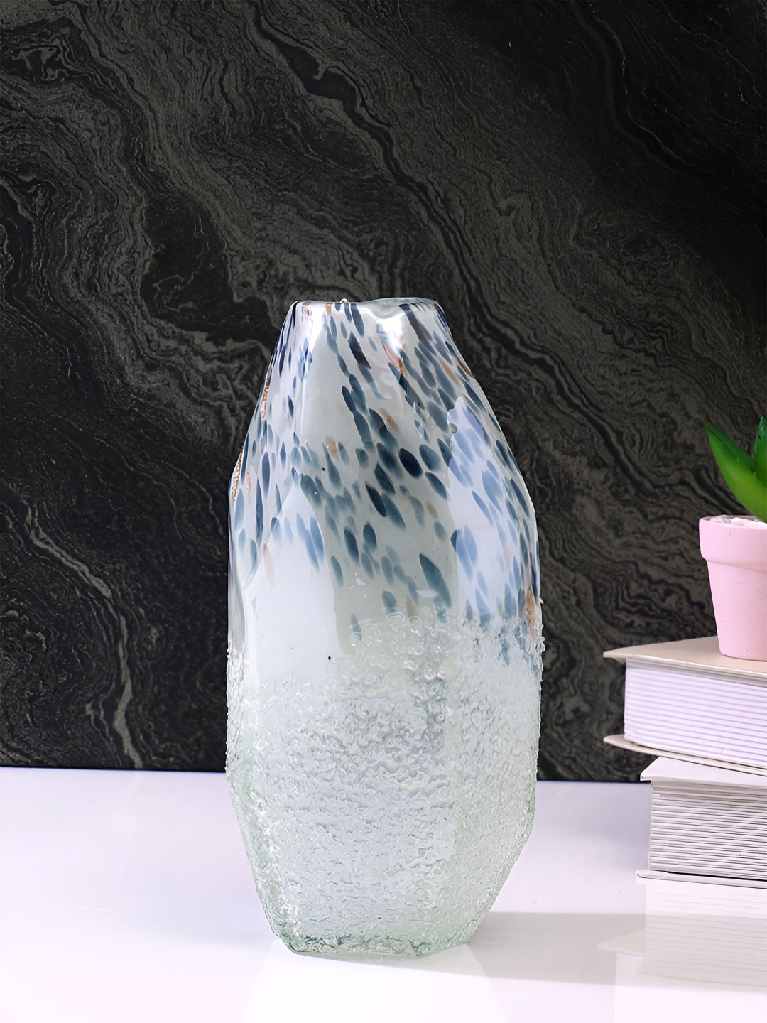 TAYHAA White & Grey Speckled Glass FlowerVases-picture-33
