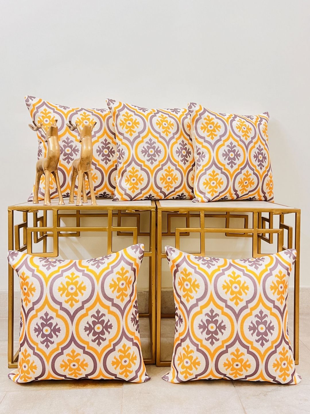 DIHIKA Yellow & Grey 5 Pieces Abstract Jute Cotton Square Pillow Covers-image-32