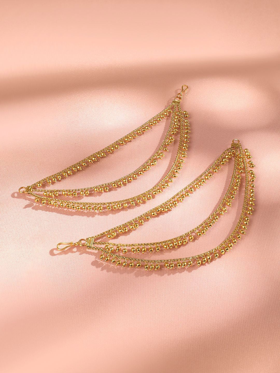 Rubans 22K Gold Plated Multi Layer Beaded Ear Chain Pair Traditional Ethnic Jewelry-picture-10