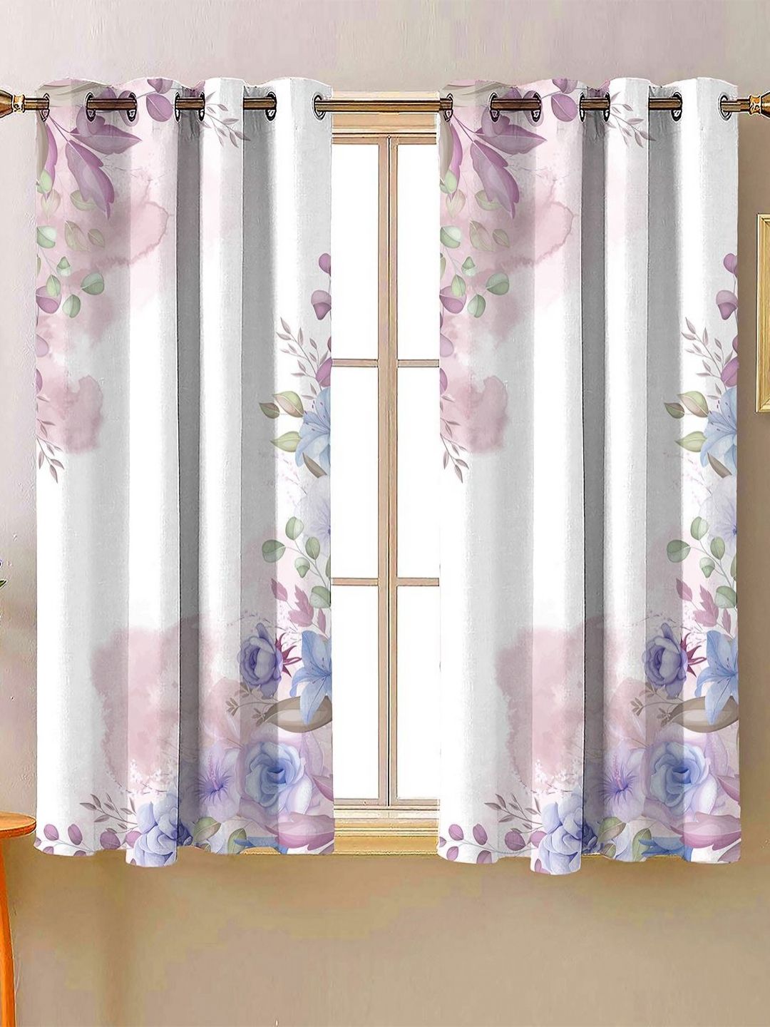 Steve & Anderson Ozzon White And Purple 2 Peices Floral Printed Window Curtains (5 Feet)-picture-24