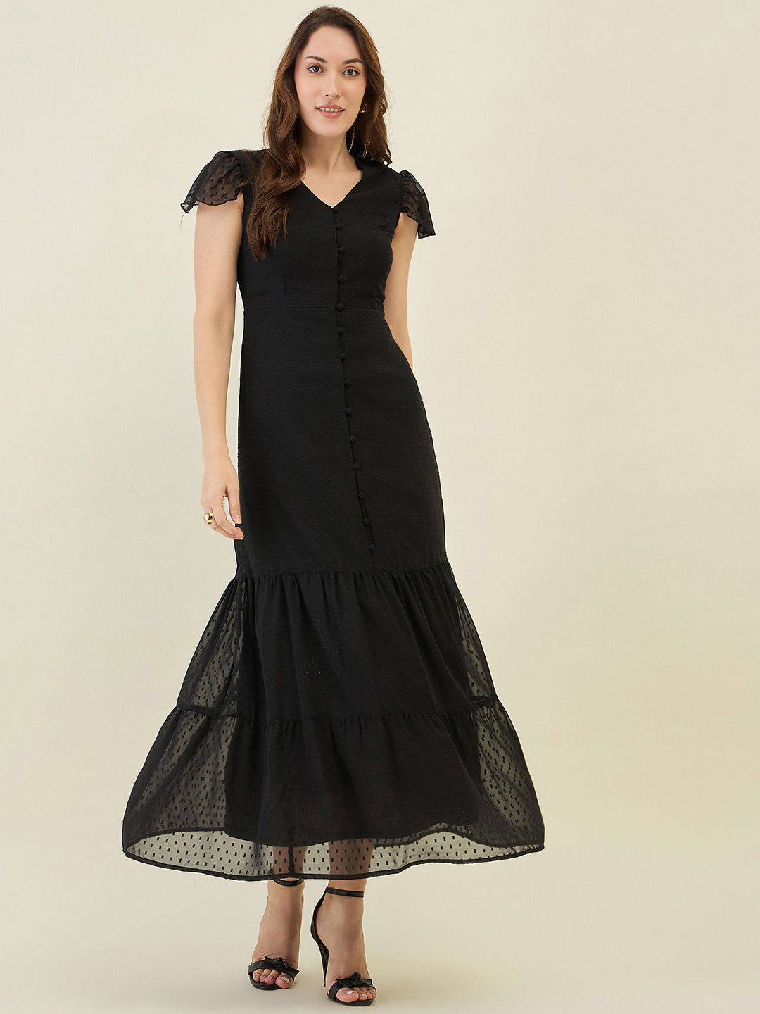 aayu Women Georgette Drop Waist Maxi Tiered Dress