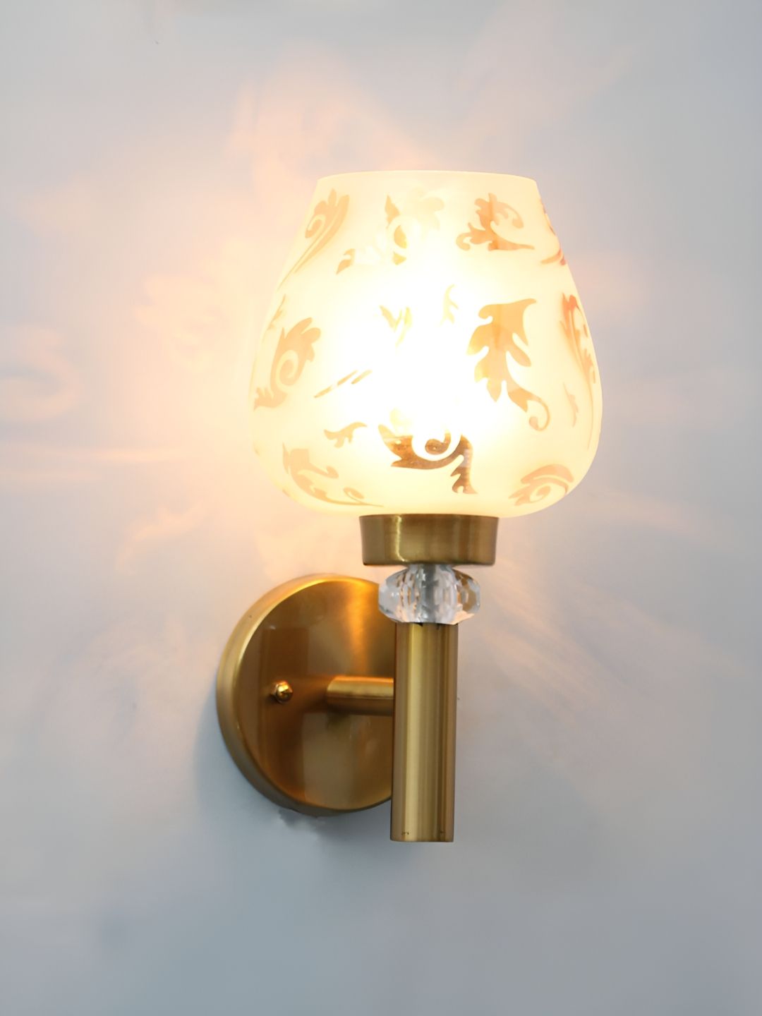 SHREE KALA HOME DECOR Brown & Gold-Toned Printed Metal Traditional Abstract Shaped Shaped Wall Lamp-image-26