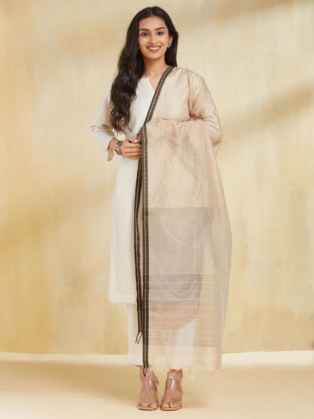 Fabindia Striped Woven Design Cotton Silk Dupatta-picture-14