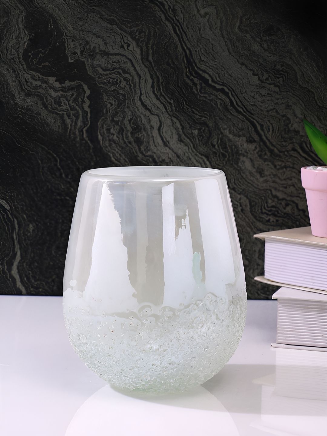 TAYHAA White Textured Glass FlowerVases-picture-35