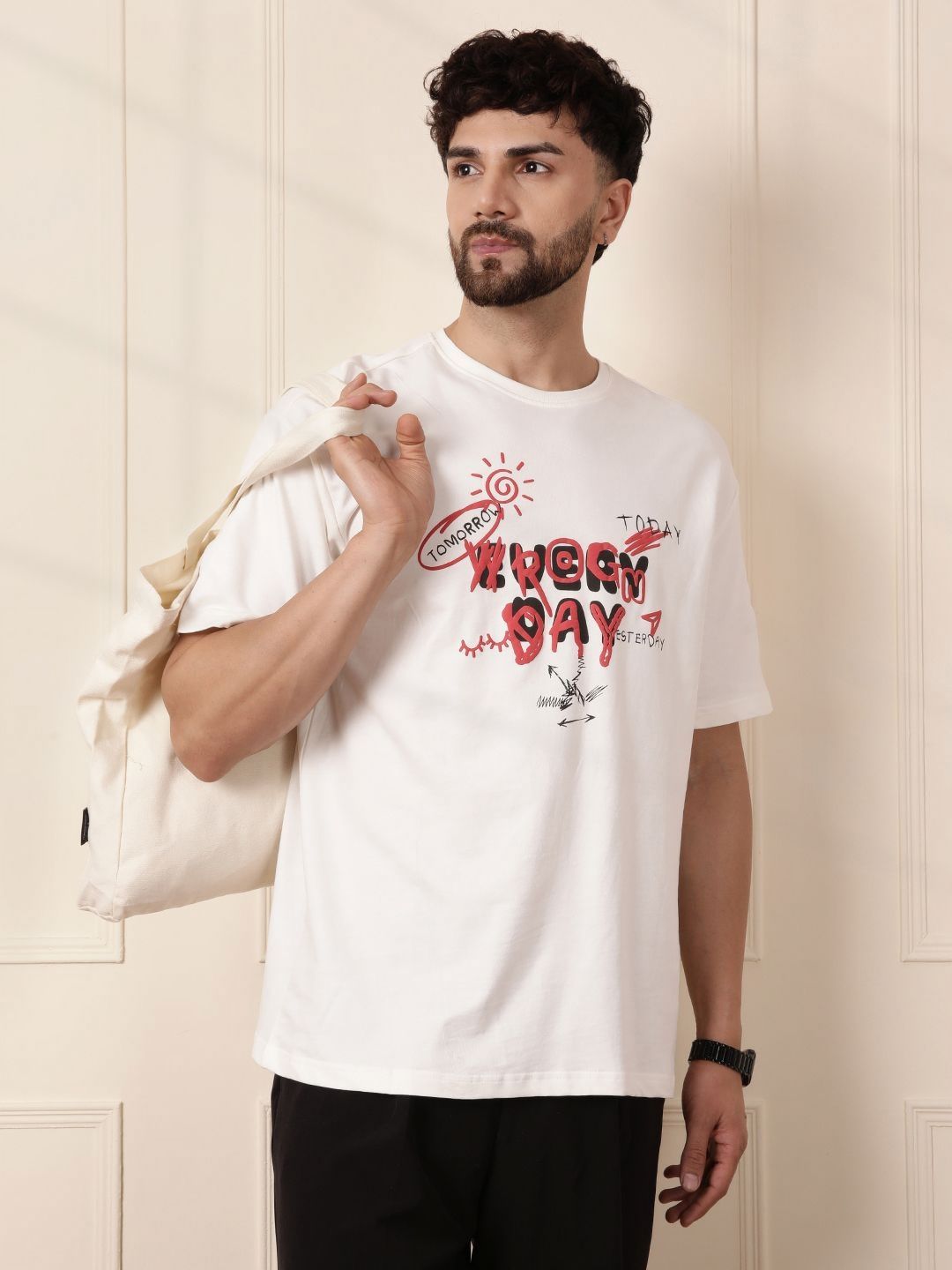 WROGN Men Typography Printed Round Neck Cotton Oversized T-shirt-picture-35