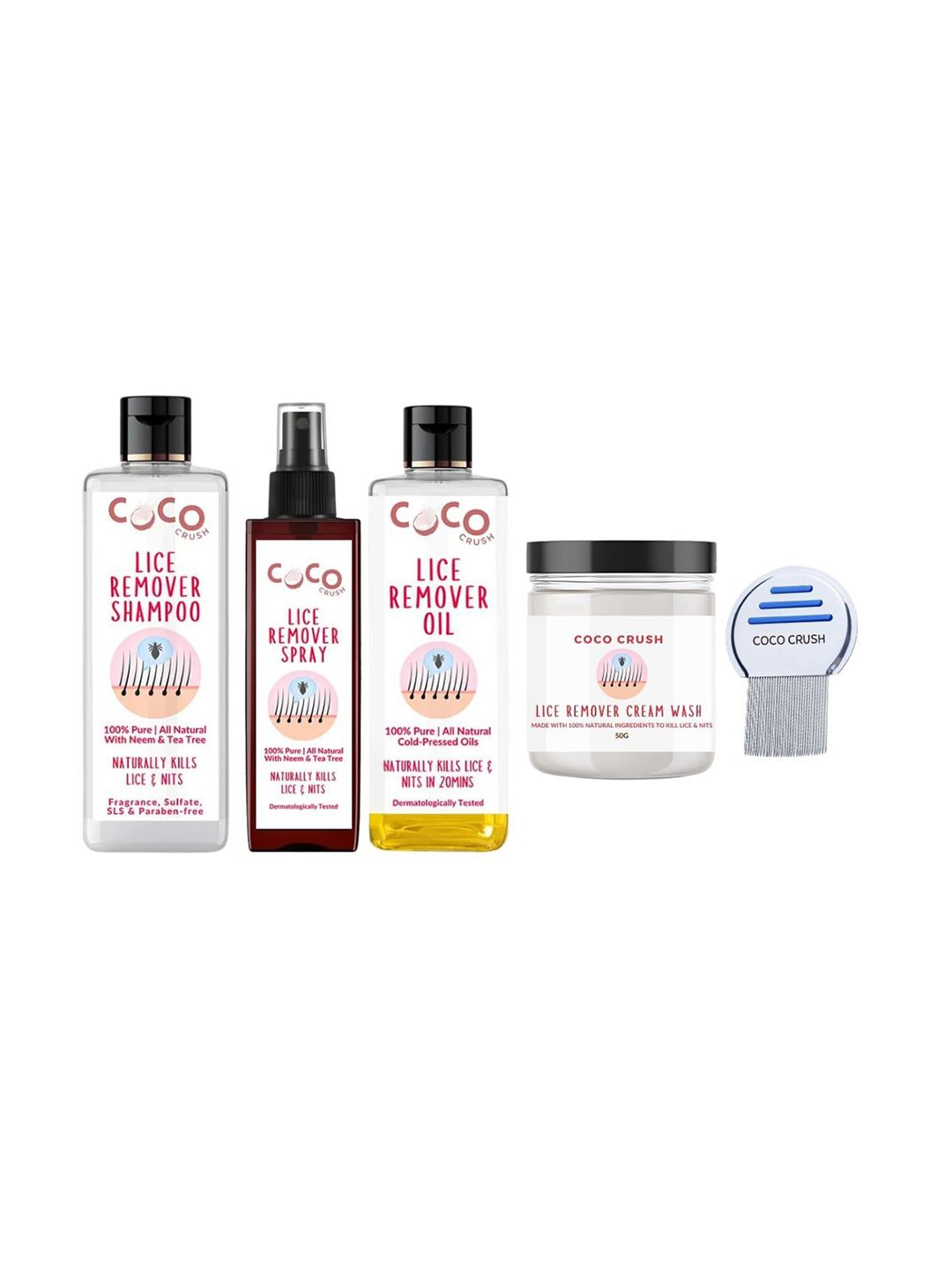 Coco Crush Set Of 5 Lice Removal Hair Cream, Lice Oil, Shampoo, Spray & Comb-image-44