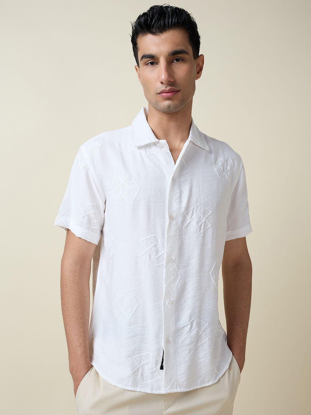 Thomas Scott Men Premium Fit Spread Collar Textured Casual Shirt-picture-29