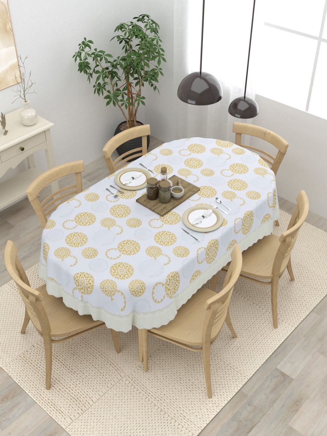 Clasiko Gold-Toned Geometric Printed Anti-Slip Plastic Oval 6-Seater Table Cover-picture-24