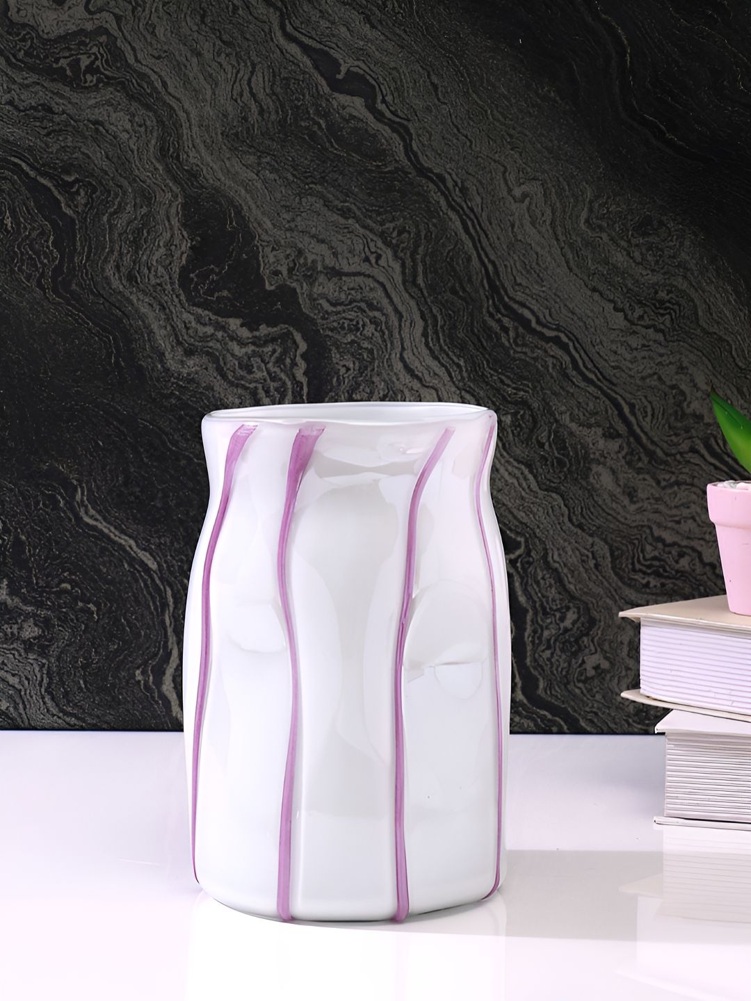 TAYHAA Purple & White Striped Glass FlowerVases-picture-38