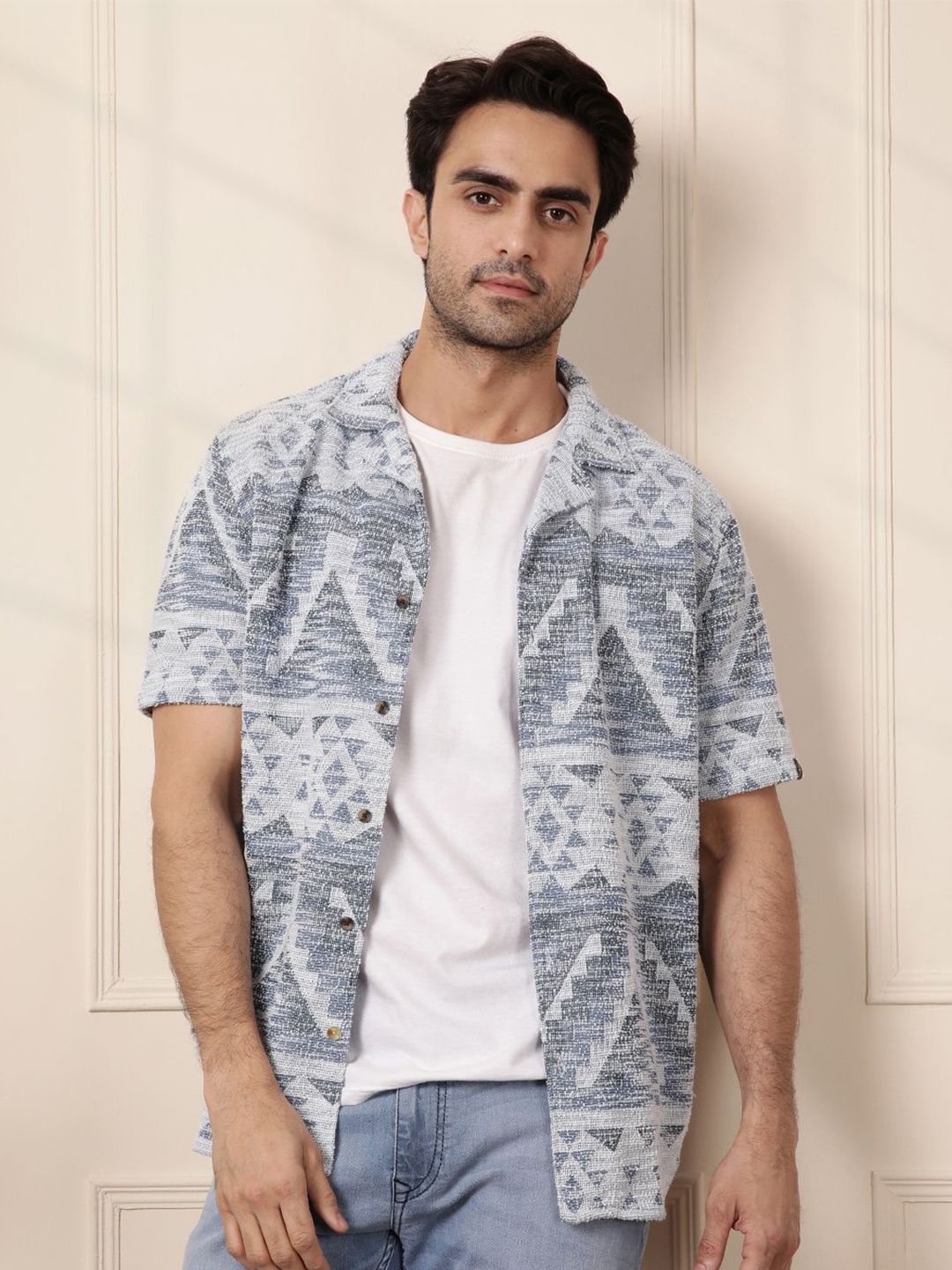 WROGN Men Comfort Fit Cuban Collar Textured Cotton Casual Shirt-picture-37