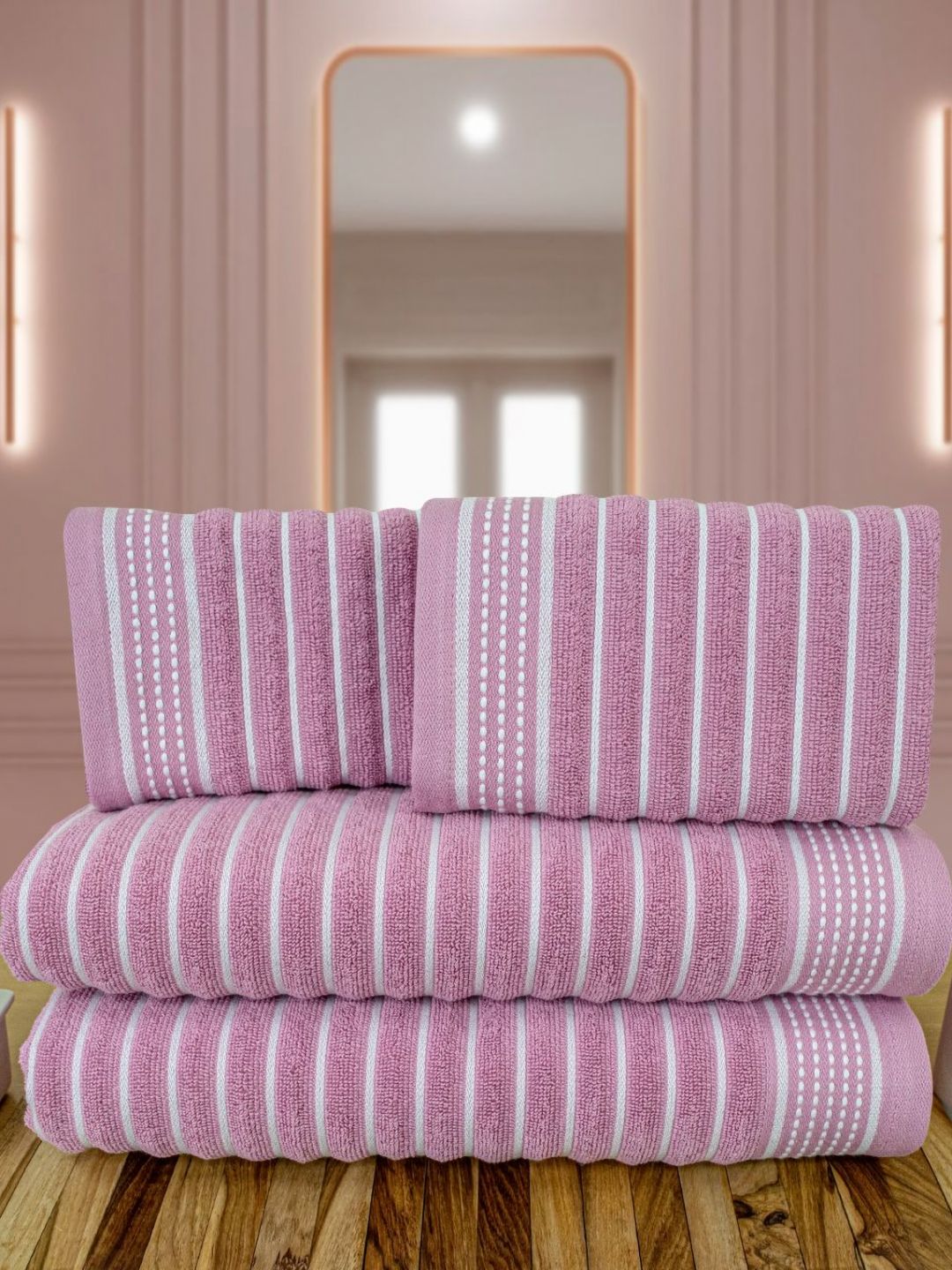 Myntra Elegant Homes Purple 4 Piece Striped Cotton Towel Set-image-1
