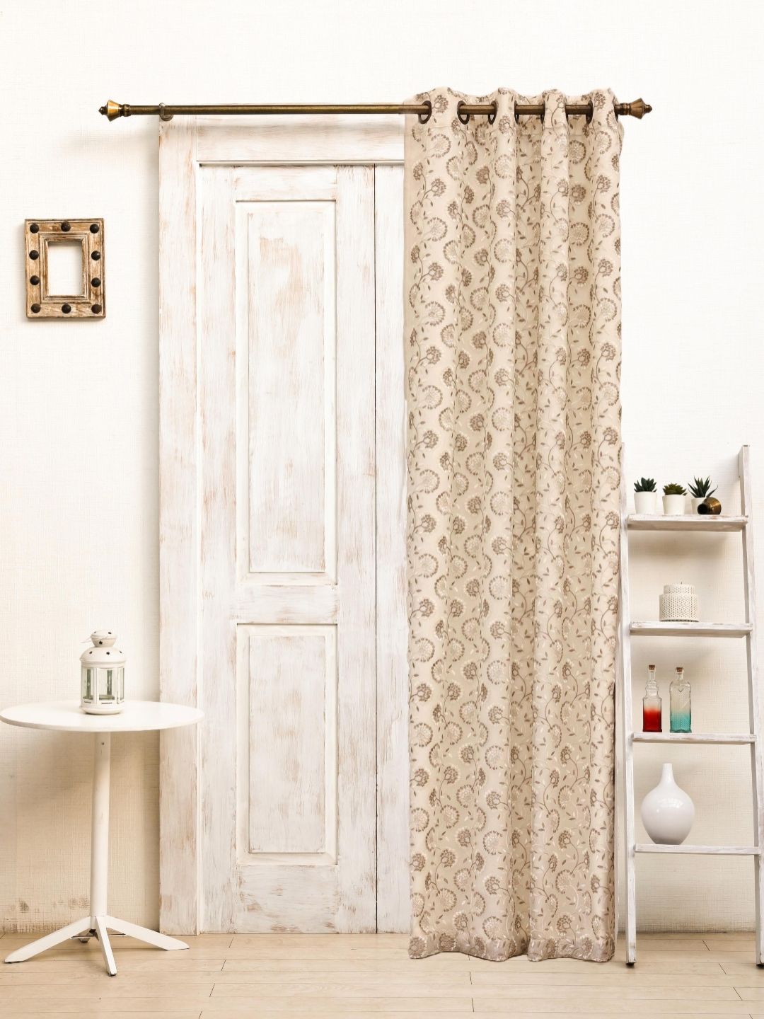 Ariana Beige & Cream-Coloured Floral Room Darkening Long Door Curtain-image-15