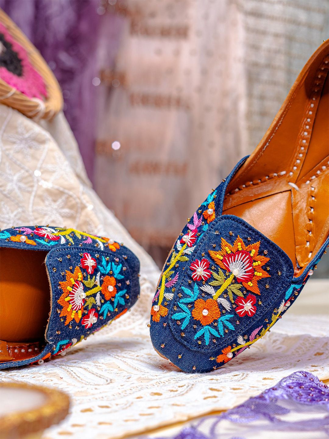 NR By Nidhi Rathi Women Embellished Mojaris with Embroidered Flats-picture-18