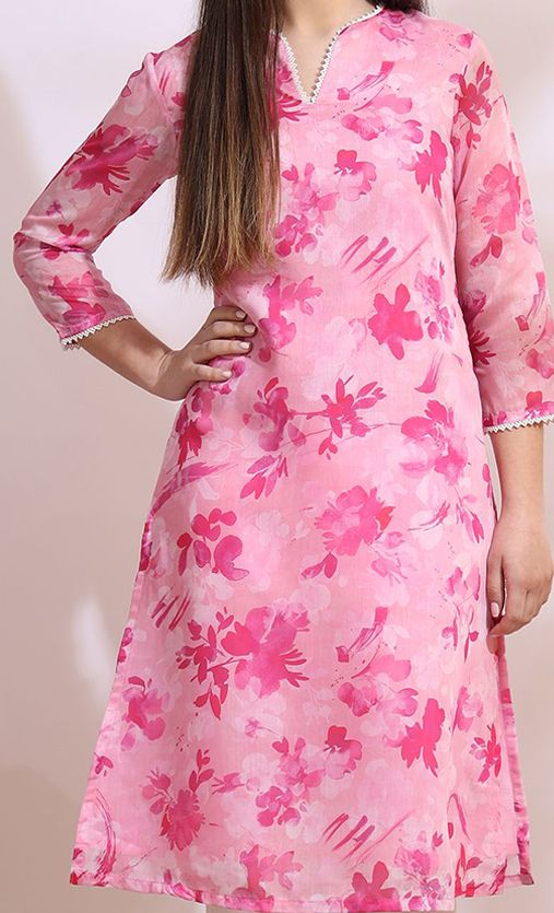 Women Pink Printed Straight Kurtas