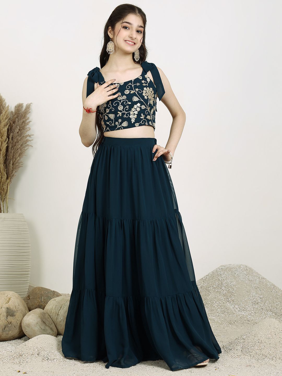 Inddus Girls Embroidered Sequinned Georgette Ready To Wear Lehenga & Choli-picture-16