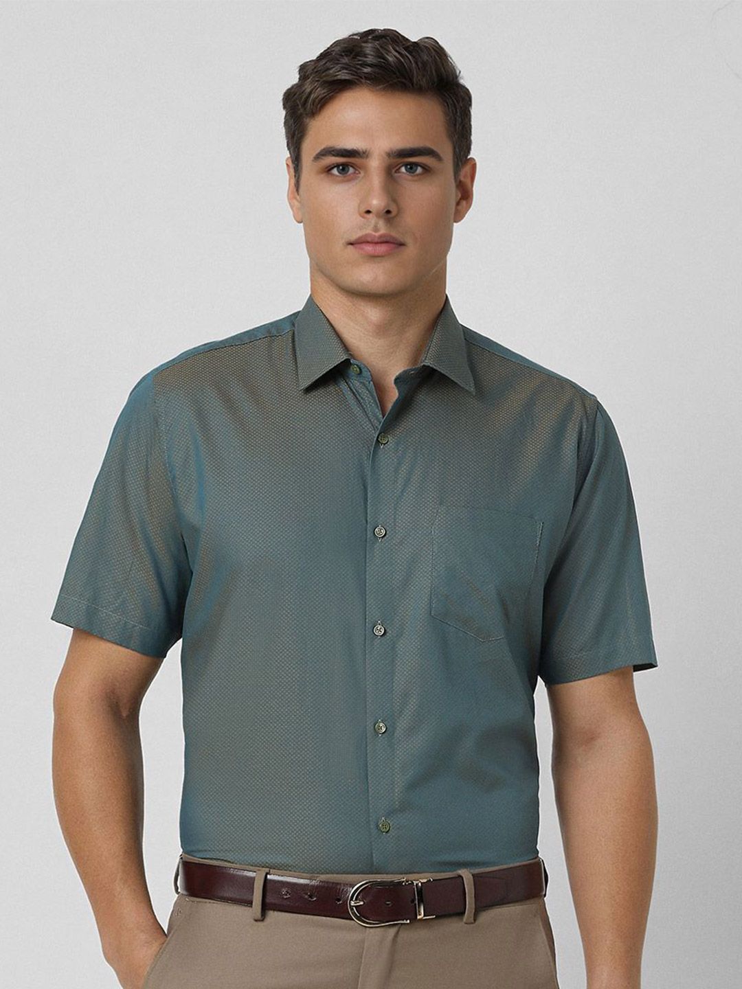 Van Heusen Men Regular Fit Spread Collar Textured Cotton Formal Shirt-picture-51