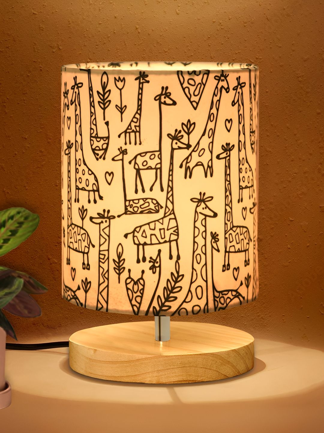 Homesake Yellow Printed Wood Contemporary Cylindrical Shaped Table Lamp-image-41