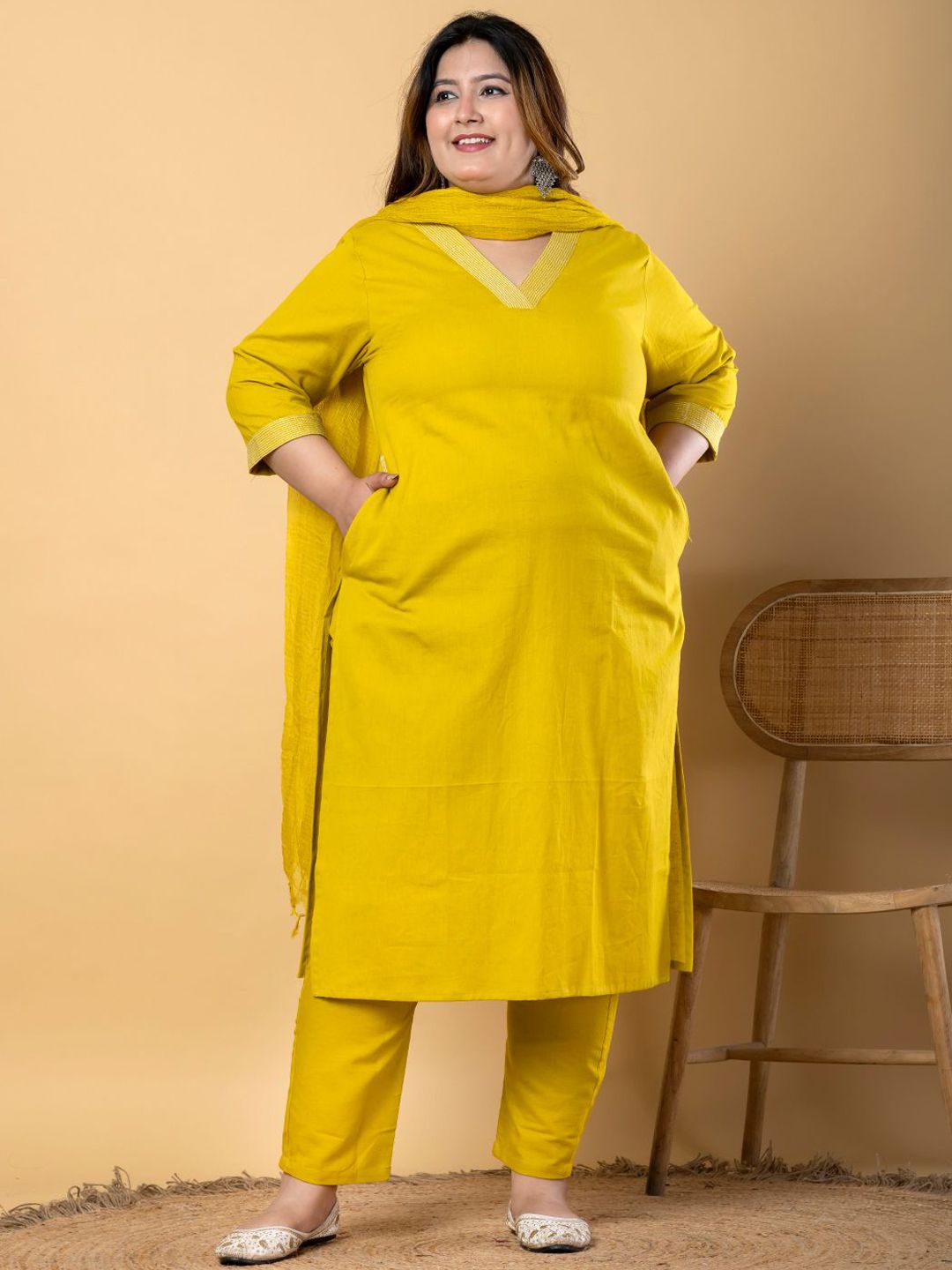 Readiprint Fashions V-Neck Thread Work Pure Cotton Straight Kurta With Trouser & Dupatta-picture-22