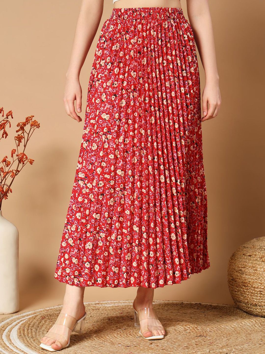 ZWERLON Floral Printed Pleated A-Line Maxi Skirt-picture-16