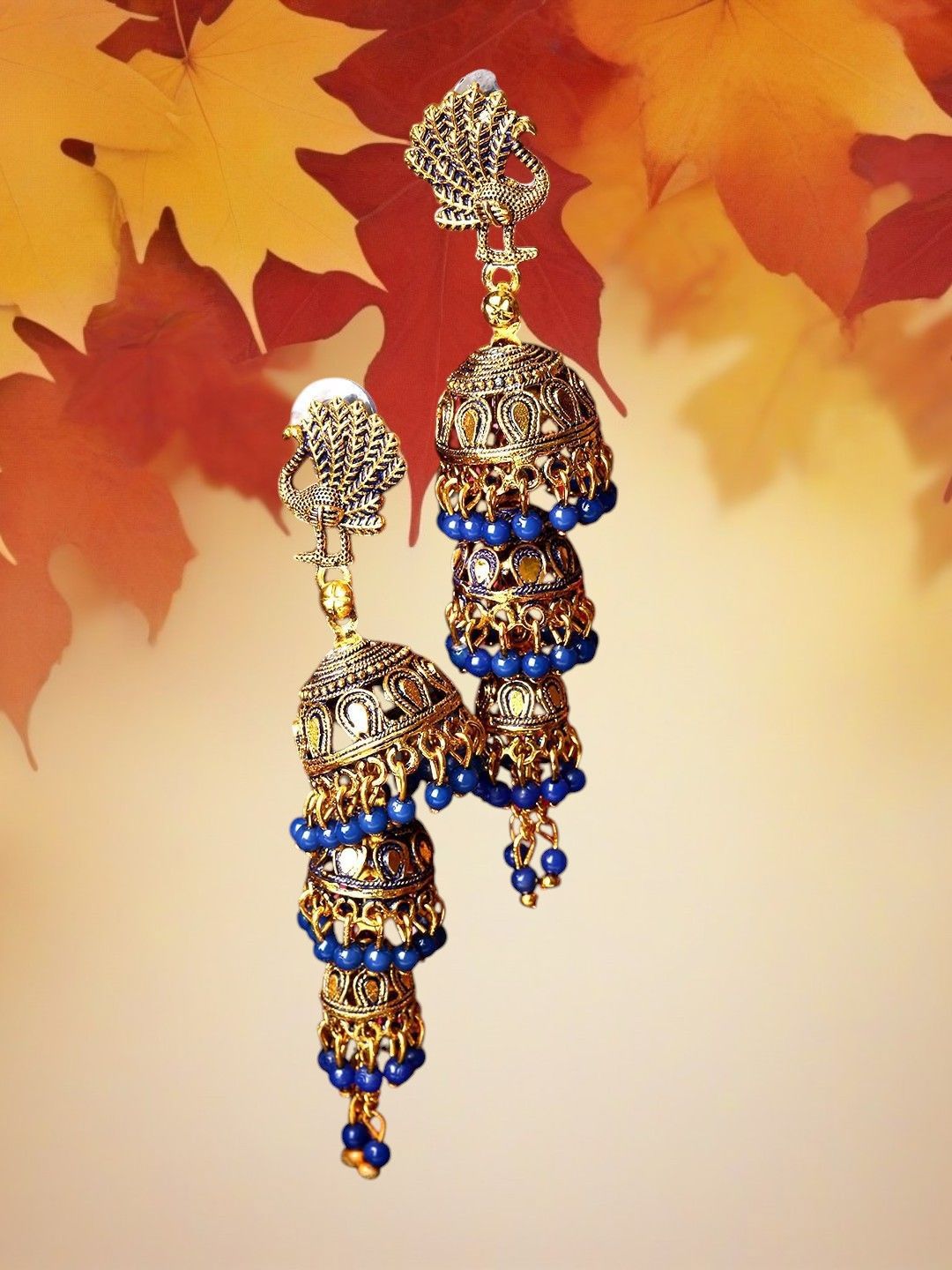 Anouk Peacock Shaped Jhumkas Earrings-picture-11