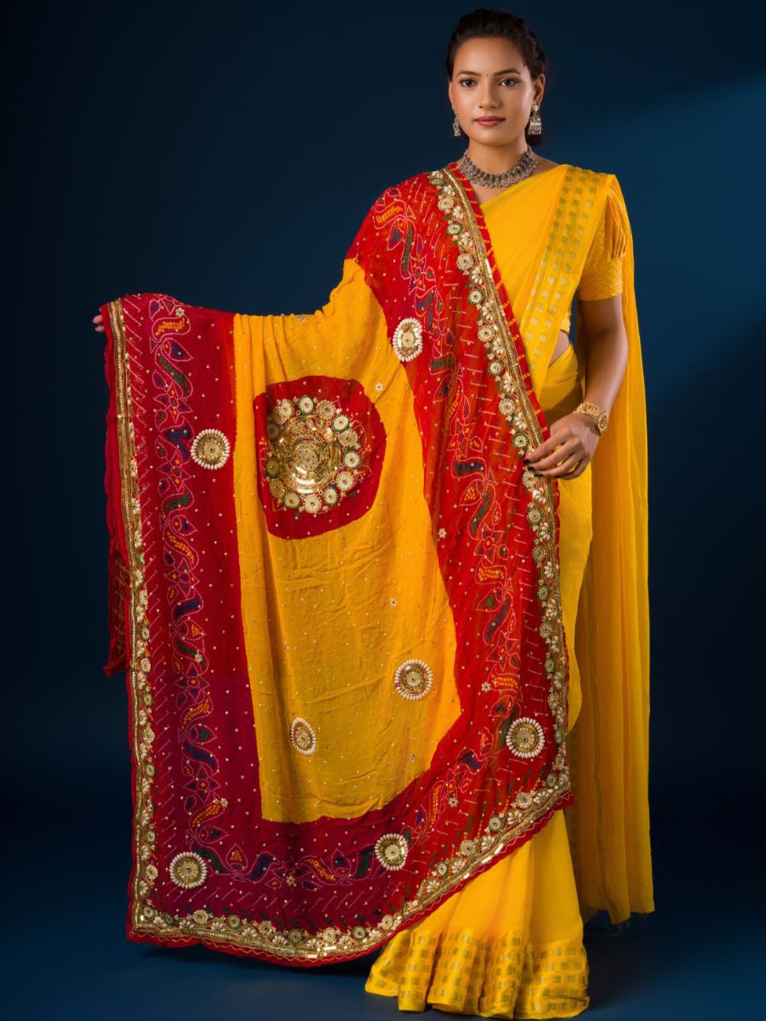 KCPC BANDHANI Embroidered Pure Georgette Dupatta With Beads & Stones-image-6