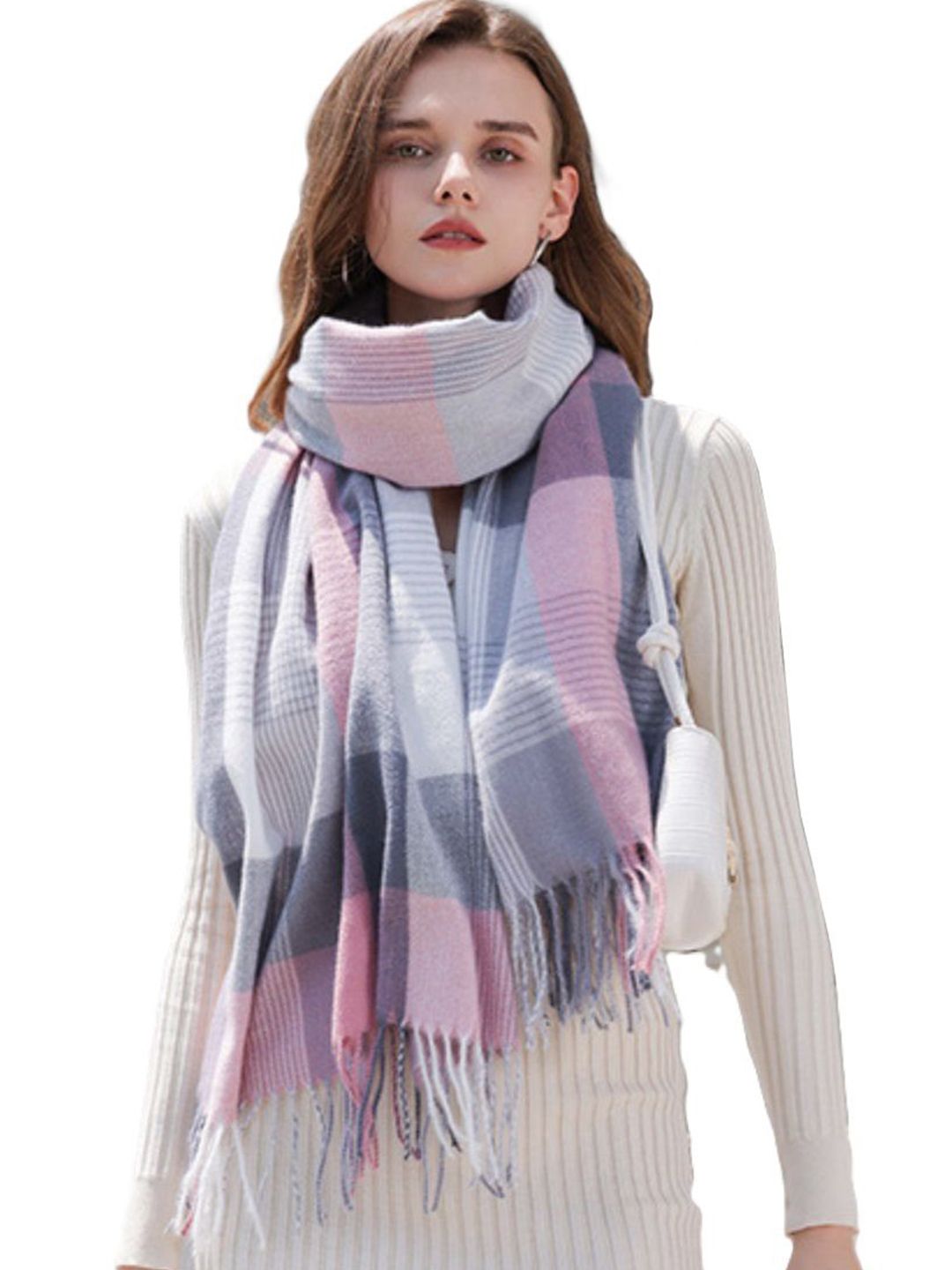 Alexvyan Women Checked Stole With Tasselled Border-picture-26